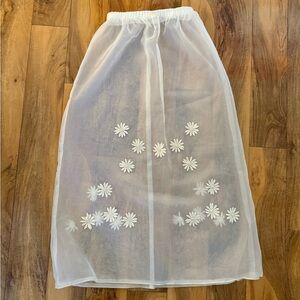Vintage White Sheer Skirt with Floral Embroidery